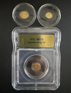 1/200oz MS70 Egyptian King Tut plus 1/500oz & 1/200oz gold 999.9 fine
