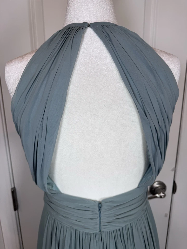 Maxi Vestido Halter de Gasa Colección Dessy Dama de honor Azul Baile de graduación 8 Vestido Formal Foto 4 de 4