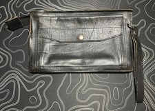 Vintage Large Black Leather Clutch with 3 Pocket