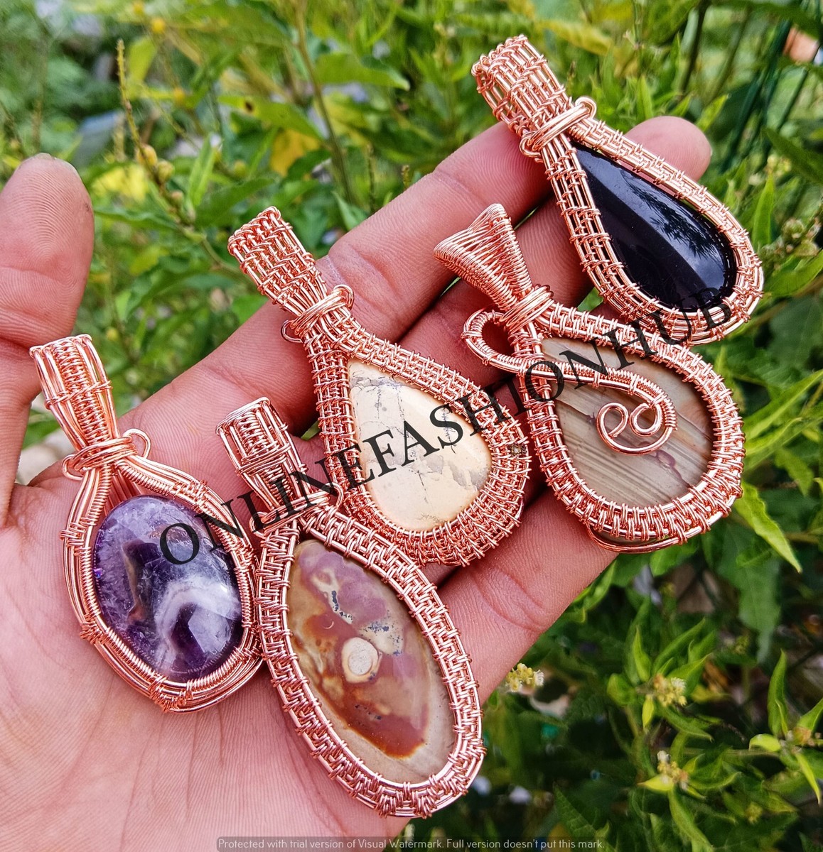 Necklace Wrapping Stones With Copper Wire Hematite Garden Quartz