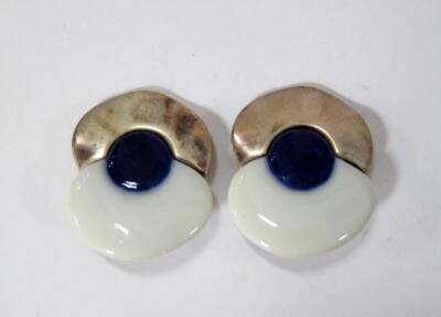 Anton Michelsen Danish Modern Sterling & White Porcelain Clip-On Earrings #2