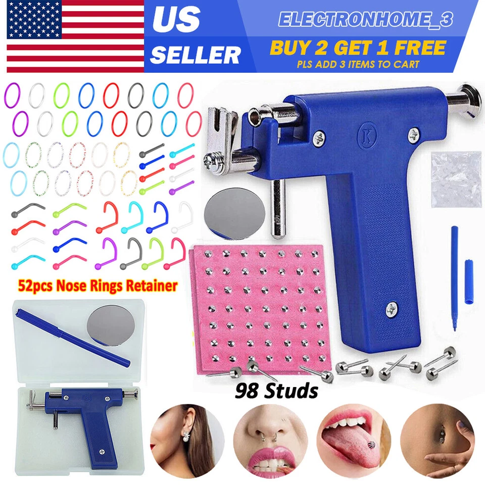 24-208Pcs Piercing Gun Tool Kit Body Ear Nose Navel Lips Tongue Studs Piercer US - Image 2 of 4