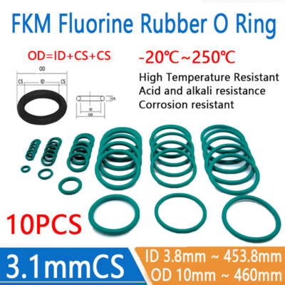 Cross Section 3.1mm FKM O-Rings Metric OD 10mm-460mm Rubber Oil Resistant Seals