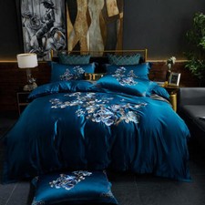 Duvet Core  4pcs Bedding Set Luxury Real Silk  Cotton Embroidery Flat Sheet