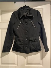 H M Barn Utility Jacket Full Zipper Buttons Women  s Size 8 Black B63