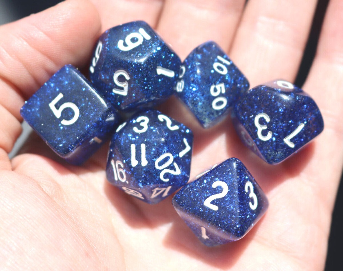 Rare Chessex CHX 26006 OOP Blue Glitter Sparkle White Pips Numbers