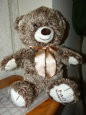 F.A.O. Schwarz Brown Shaggy Teddy Bear Plush W/ Brown Bow 18" Tall