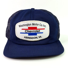 VTG 80s Chevrolet VA Patch Navy Blue Mesh USA Trucker Hat Snapback Chevy Cap