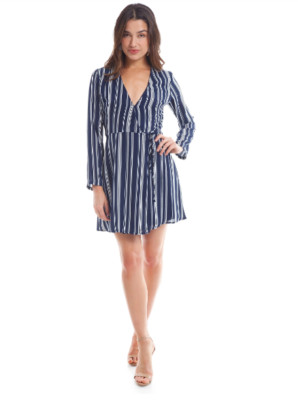 Lush Elly Wrap Dress Striped Navy Size XL 3467