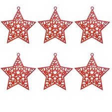 Glitter Christmas Tree Decorations Set of 6 Stars - Red