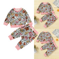 Newborn Baby Boys Girls Outfits Tracksuit Leopard Hooded Tops Pants Clothes Set