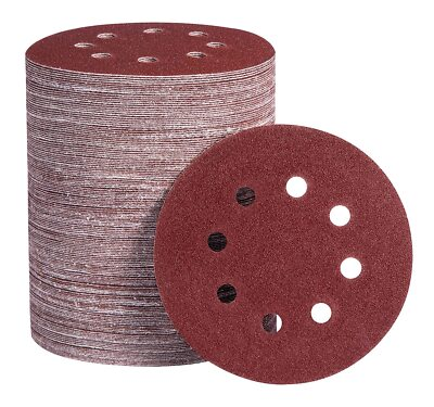 #ad 100x 5inch Sanding Discs 120 Grit Hook Loop 8 Hole Orbital Sander Sandpaper Pads $19.99