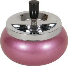5.5" Large Metal Spinning Ashtray - Metallic Glitter Rounded Bottom (Pink)