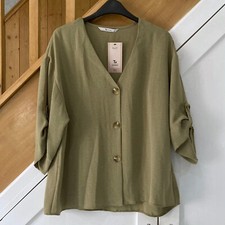 TU Size 12 Shirt Blouse Top Khaki Green Olive Loose Fit Boxy Wide Short Sleeves