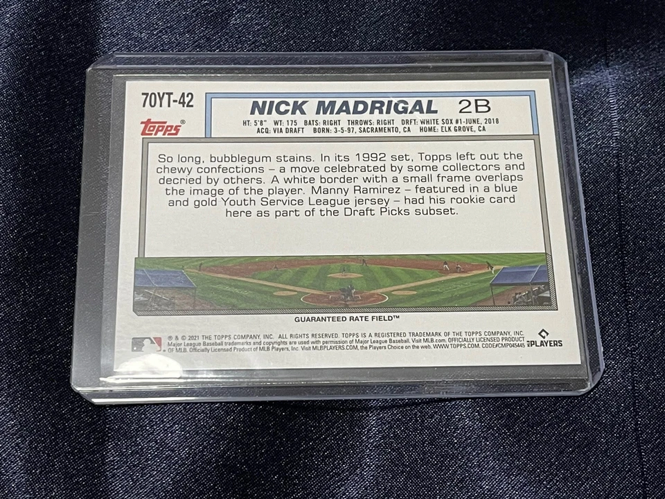 2021 Topps Series 2 70 Years Of Topps Nick Madrigal Rookie #70YT-42 White Sox RC - Image 2 of 2