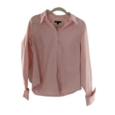 British Khaki Womens Pink Button-Down Long Sleeve Shirt L Cotton Preppy Coastal
