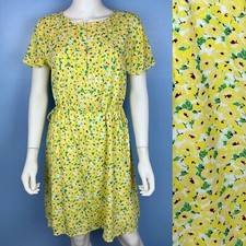 LOFT Small Yellow Floral Flutter Sleeve Cottage Button Knee Length Shift Dress