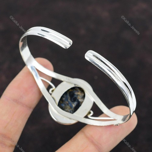 Gift For Her 925 Sterling Silver Natural Pietersite Gemstone Bangle Adjustable - Picture 6 of 9