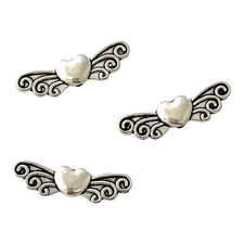10 Heart Wing Beads Antiqued Tibetan Silver 24x7mm Angel Spacer Craft Wings