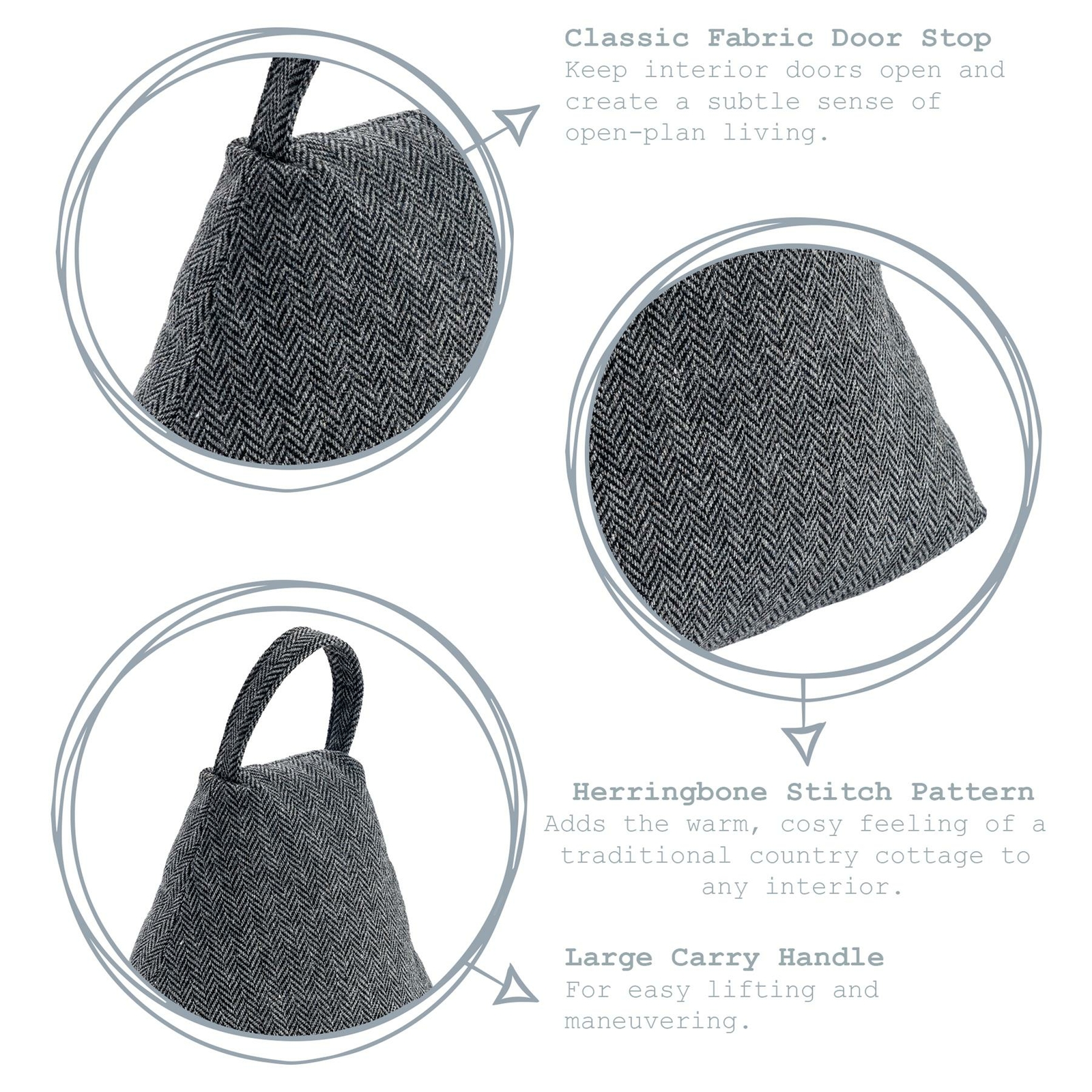 Fabric Door Stop Doorstop Grey Heavy Stopper Sand Filled Weighted Star x2