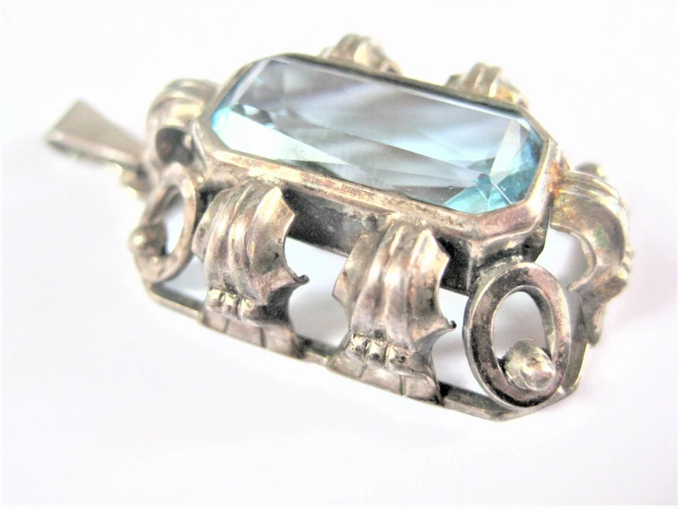 Antico Ciondolo Argento 835 Con Topazio Blu, 7,04 G - Immagine 2 di 3