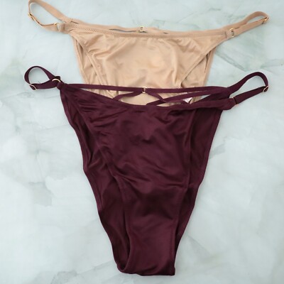 Victoria's Secret Brazilian Satin Smooth Adjustable String Bikini Panty 2 Lot L