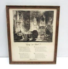 Vtg Edgar A. Guest Brown Bigelow  1931 Framed Poem Boy Or Girl by Artist MEITEL