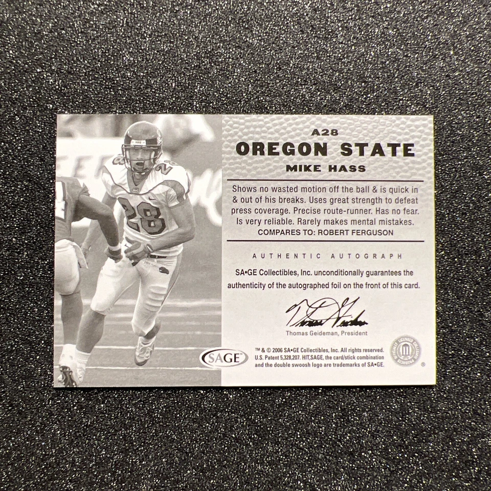 2006 Sage Hit MIKE HASS #A28 Gold Rookie AUTO 136/250 - OREGON STATE - Image 4 of 4