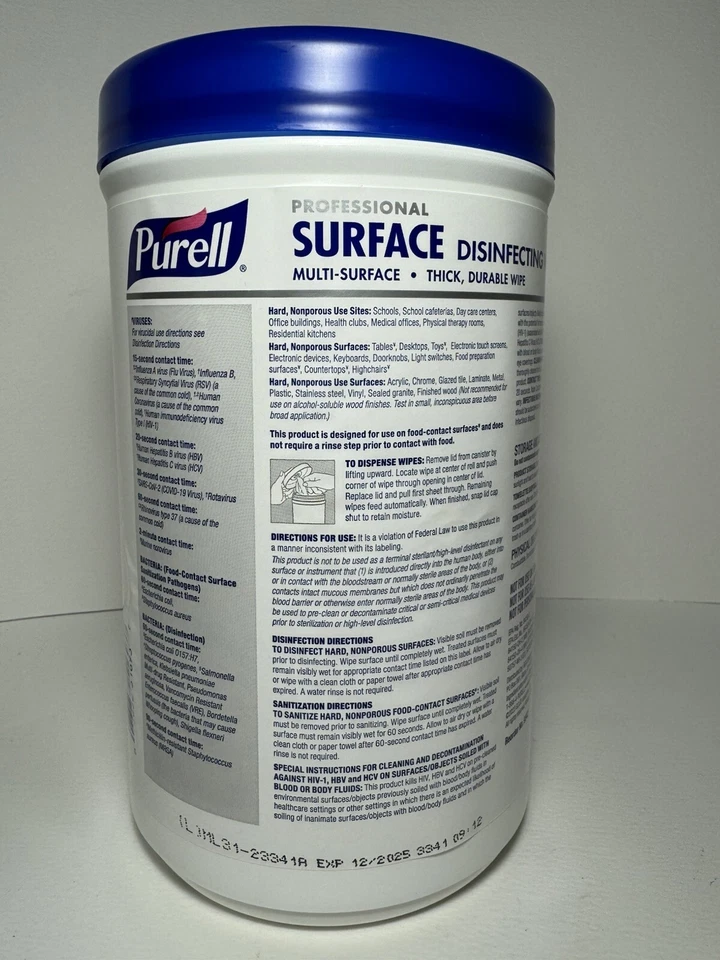 Toallita desinfectante de superficies profesional Purell (7 pulgadas x 8 pulgadas) cada 110 toallitas caducan 12/25 Foto 2 de 4