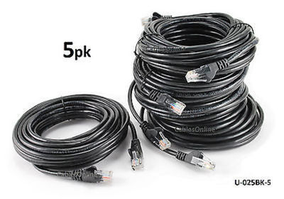 5-PACK 25ft CAT5e Network UTP Ethernet RJ45 Full 8-Wire Patch Cable, Black