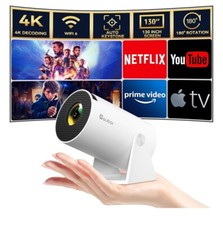 Aubor White Mini Projector with Android TV 11.0 Support 1080P Smart Portable