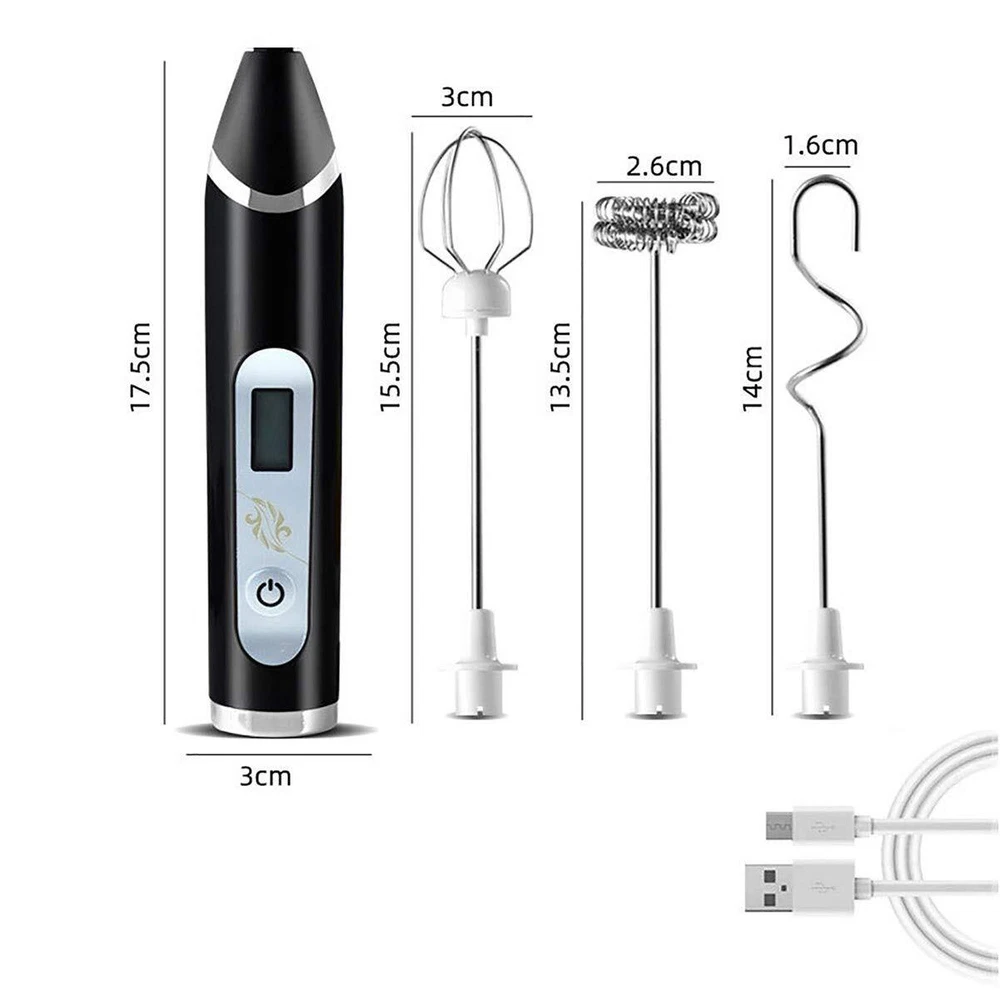 Milk Frother Handheld USB Rechargeable LCD Electric Milk Frother Adjustable 3...