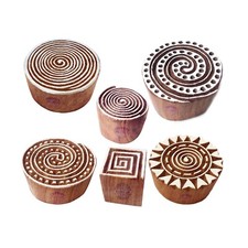 Stoff Holz Stempel Indisch Swirl Runden Muster Druck Blöcke (Set von 6)