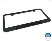 Premium Matte Black License Plate Frame w/ Black 3D HEMI Logo Emblem