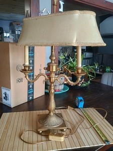 Lampe De Table Bouillotte En Laiton – Abat-jour Assorti – Style Vintage – Occasion