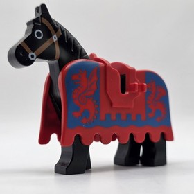 LEGO Black Horse Minifigure Red Blue Dragon Armor Barding Castle 6086 6085 6060