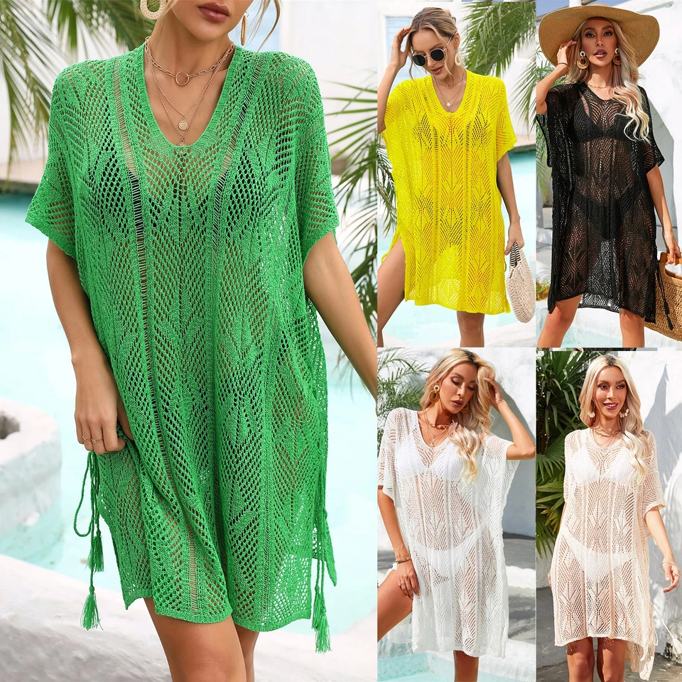 Ladies Summer Swimwear Beachwear Bikini Beach CoverUp Mini Knitted Holiday Dress - Image 2 of 4
