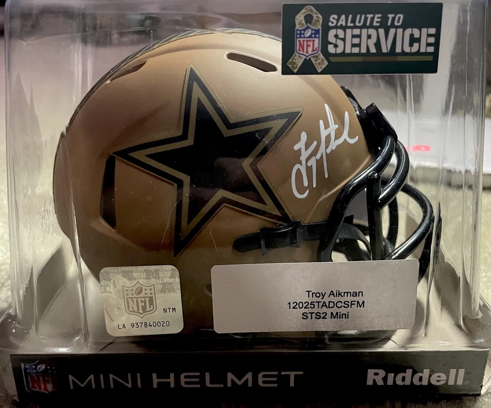 特洛伊·艾克曼签名达拉斯牛仔 STS 速度迷你头盔带贝克特正品 — 第 3/4 张图片