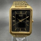 Seiko Tank Watch Men 26mm Black Dial Gold Tone Rectangle V701-5j09 New Battery I