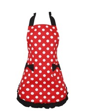 Lovely Sweetheart Red Kitchen Aprons Flirty Woman Girl Bowknot Cotton Polka D...