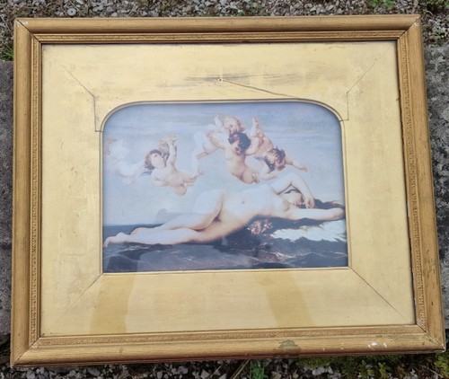 Antique Cabanel Birth of Venus Colour Print, Arched Gilt Mount, Giltwood Frame