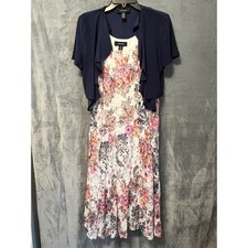 R M Richards 2Pc Dress Set Size 12 Floral Lace Midi Jacket Wedding Guest