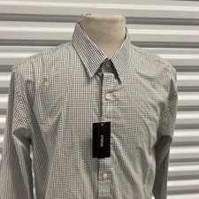 Michael Kors Mens Stretch Slim Fit Geometric Print Dress Shirt XL White brown