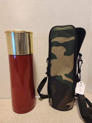 #ad SHOT SHELL 28 OZ THERMOS BOTTLE STAINLESS STEEL 12 GUAGE CAMOUFLAGE CASE NWOT $34.95