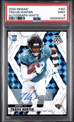 2025 Mosaic Travis Hunter Rookie Auto White Prizm Rookie /25 PSA 9 Jaguars RC