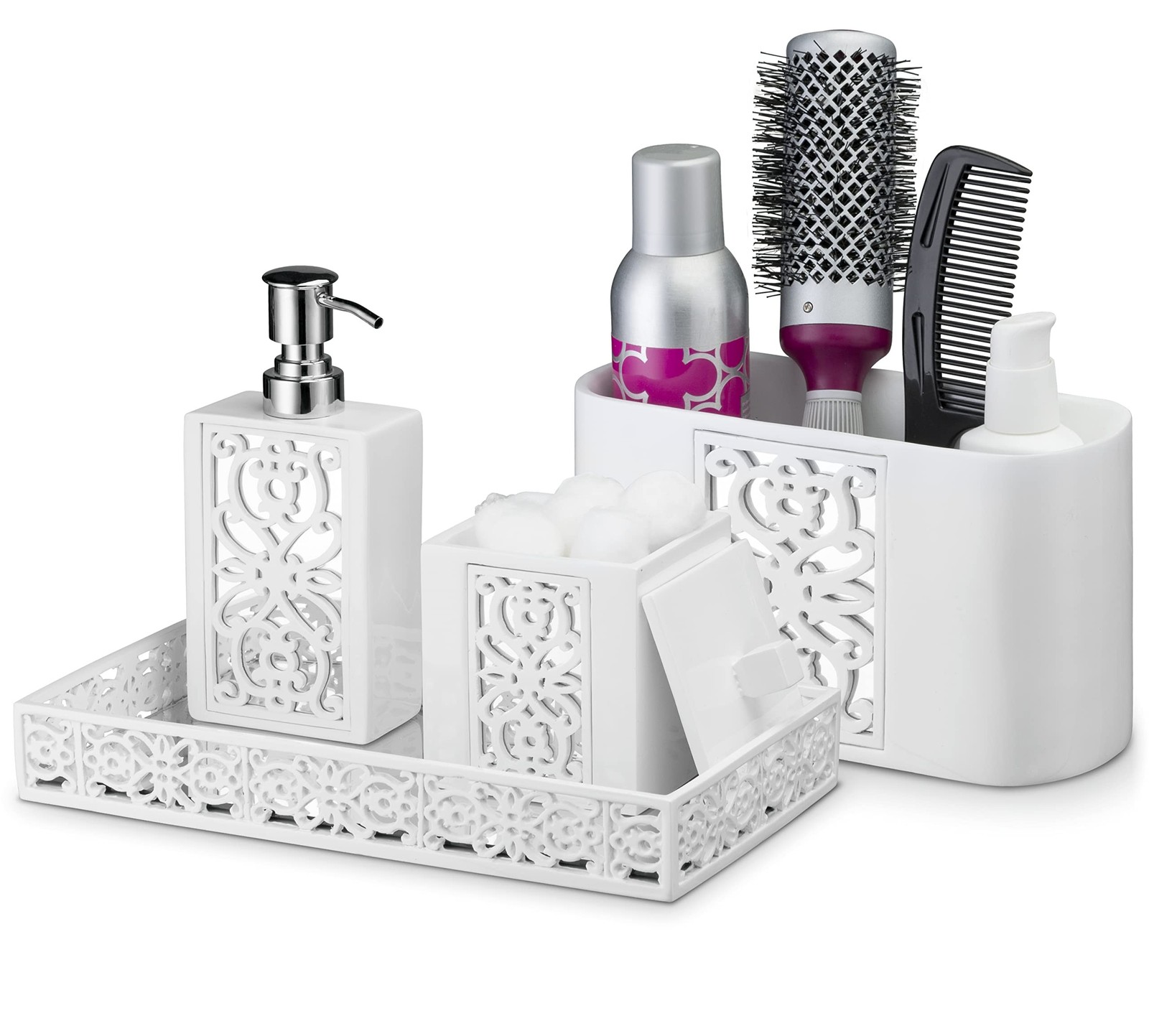 Creative Scents Mirror Janette White Vanity Tray for Bathroom - Small Rectang...