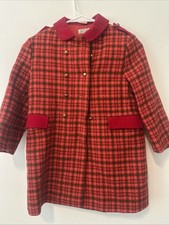 Vintage Best Co Lilliputian Bazaar Girl s Wool Coat Red Check Plaid Sz 10/12