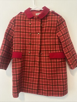 Vintage Best & Co Lilliputian Bazaar Girl s Wool Coat Red Check Plaid Sz 10/12
