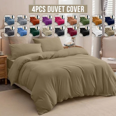 HAFA280 4 Piece Duvet Cover Quilt Cover Reversible Bedding With Fitted Sheet &Pillowcase
