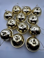 VTG Gold Metal Sleigh Bell Ornaments Star Cutout Jingle Bells Set of 12